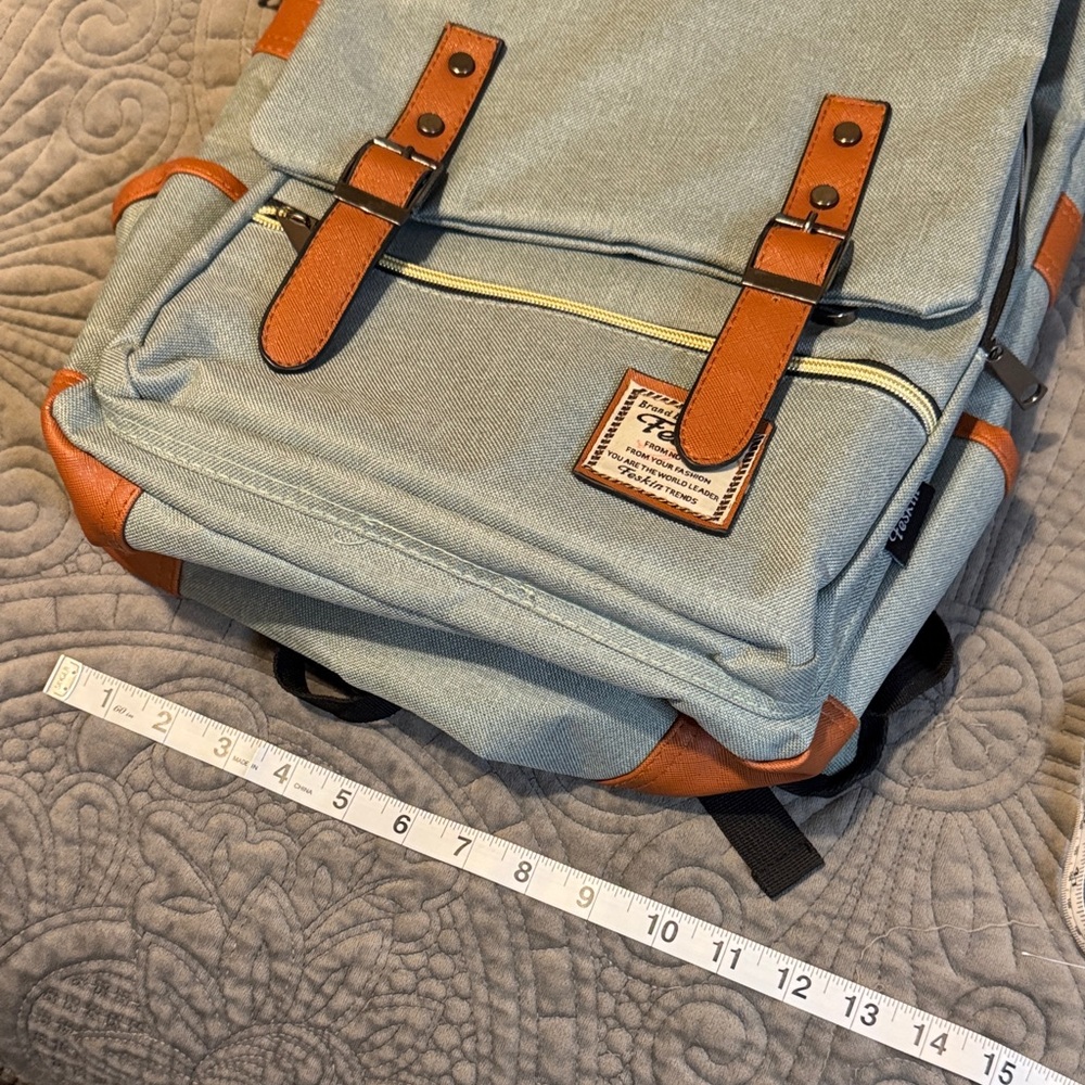 Faskin Men's/Womens Stylish Green and Tan Backpack - Picture 8 of 10